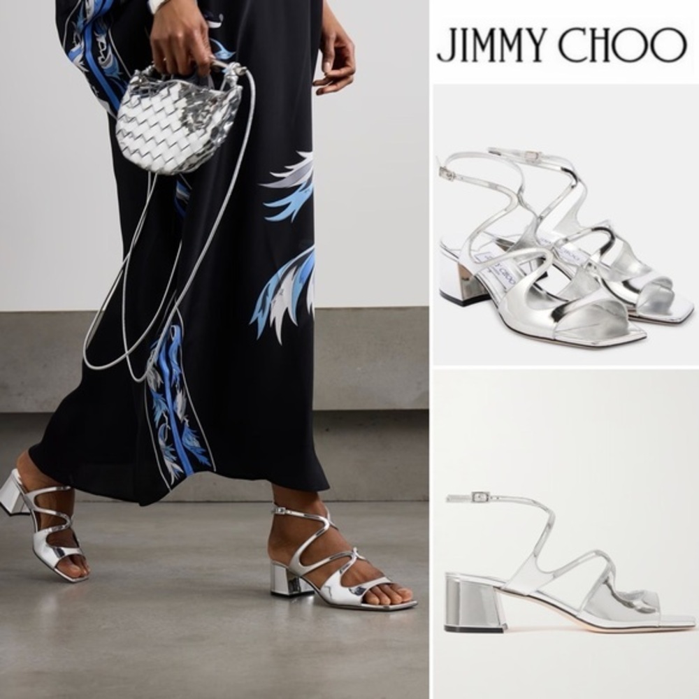 Jimmy Choo Azilia 45 Metallic Leather Sandals Silver Heels Sz EU 37 895$ NEW